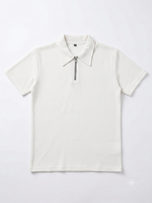 Off White Quarter Zipper Polo