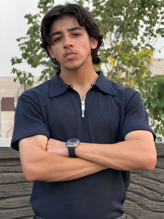 Blue Quarter Zipper Polo