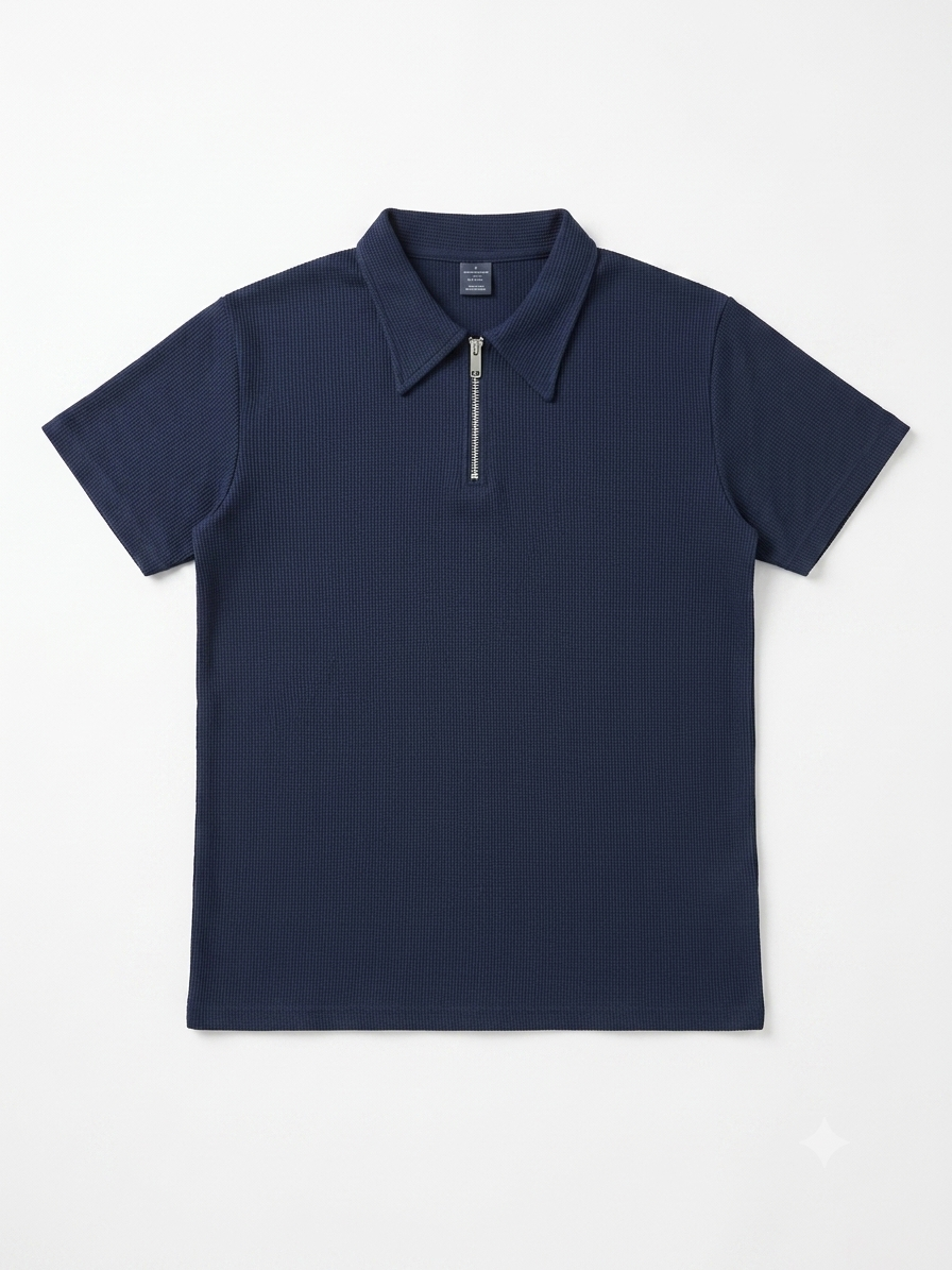 Blue Quarter Zipper Polo