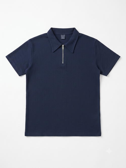 Blue Quarter Zipper Polo