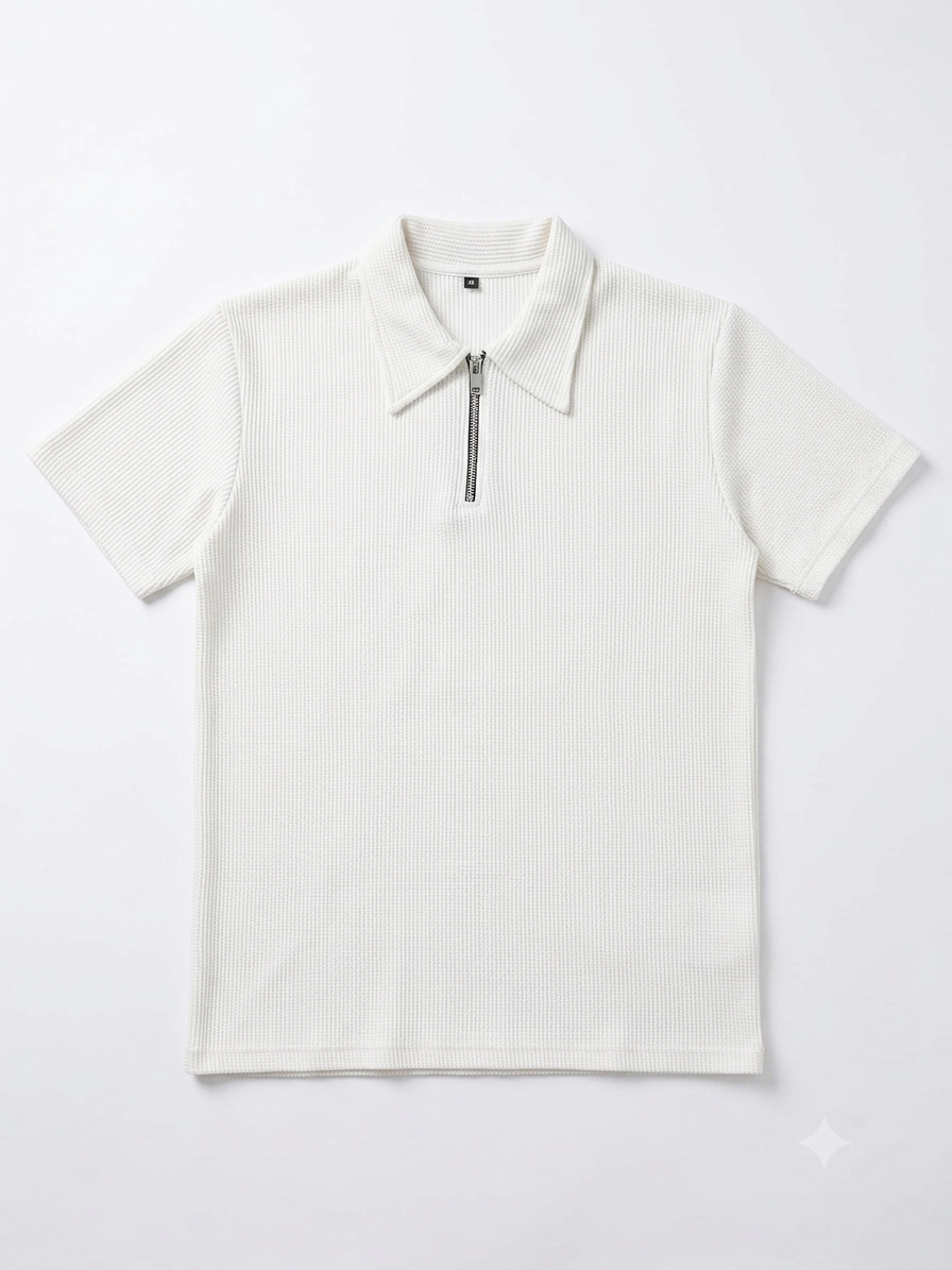 Off White Quarter Zipper Polo