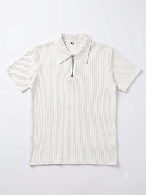 Off White Quarter Zipper Polo