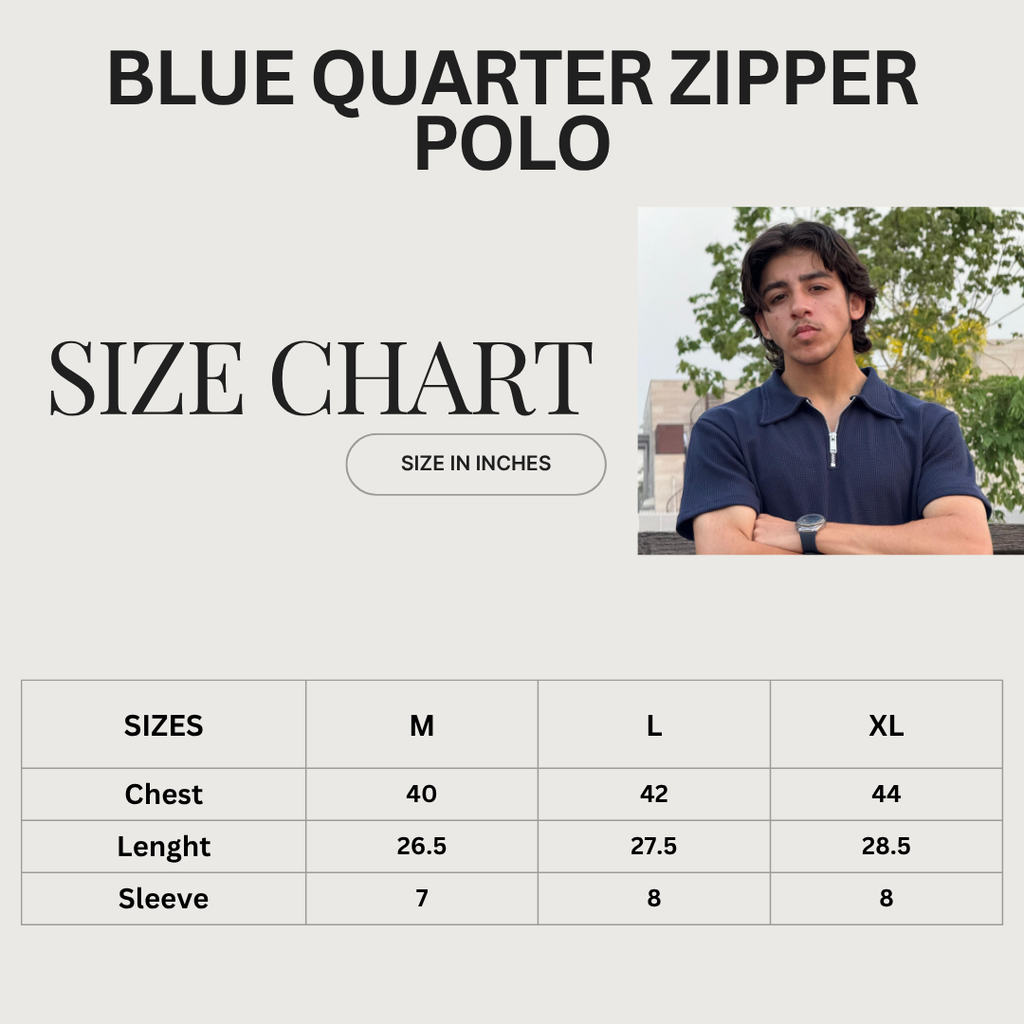 Blue Quarter Zipper Polo