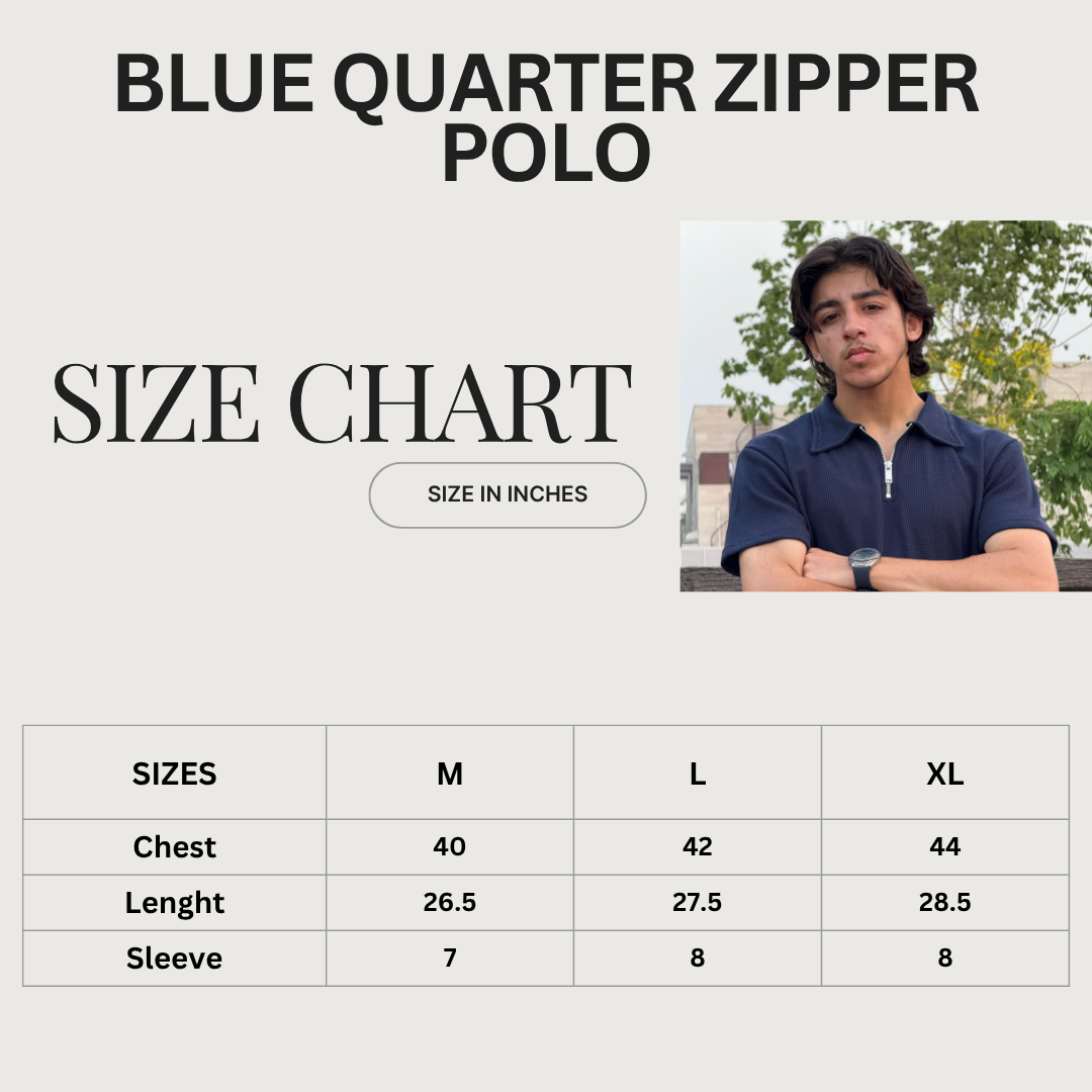 Blue Quarter Zipper Polo