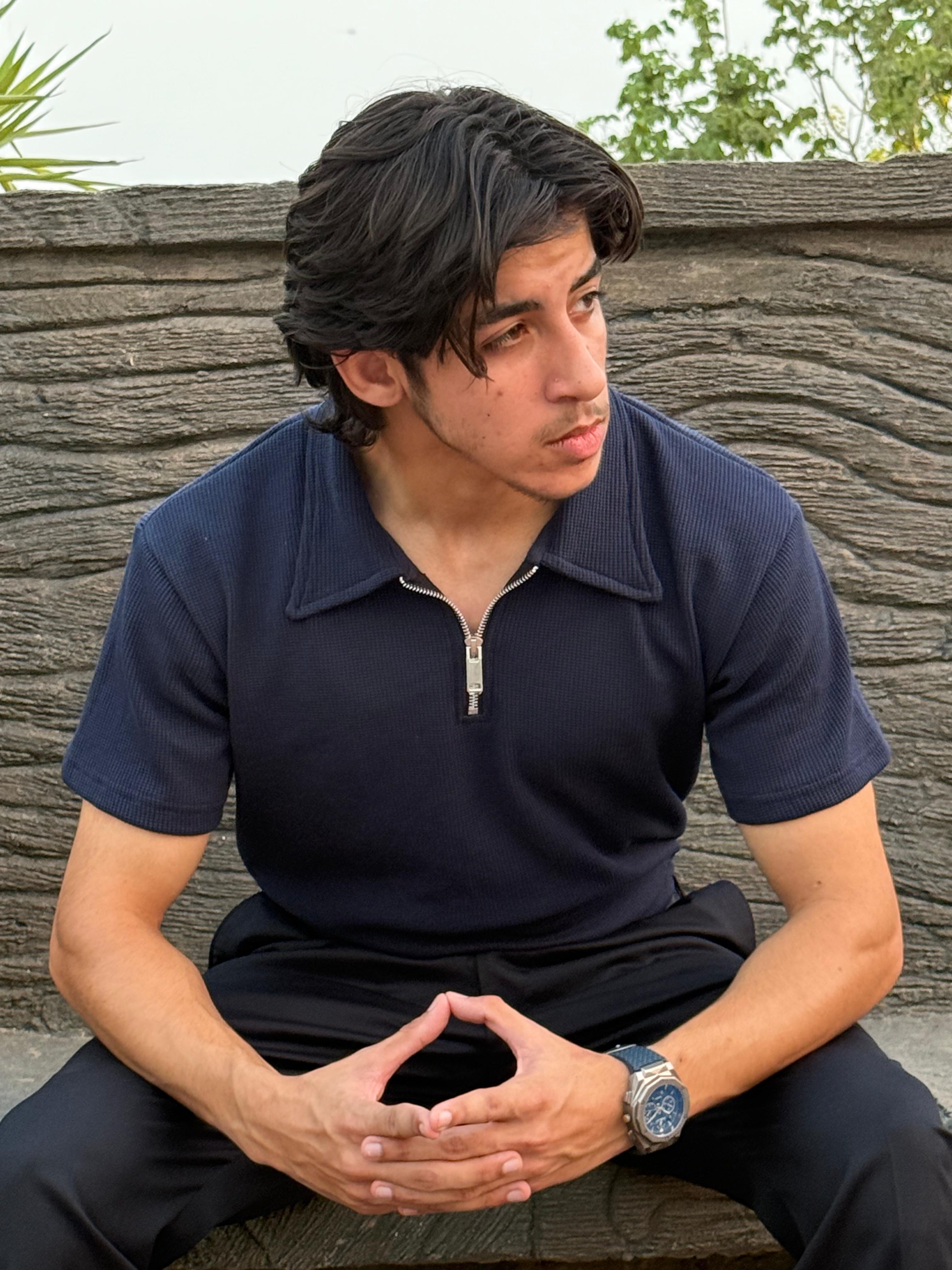 Blue Quarter Zipper Polo